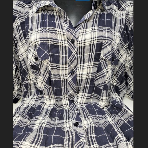 TORRID blue white Challis Plaid shirt PLUS 4X - Picture 8 of 10